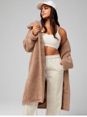 Fabletics tan teddy long coat